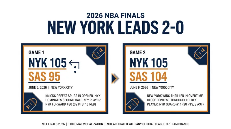 The Knicks secured two narrow victories in San Antonio to open the 2026 NBA Finals.