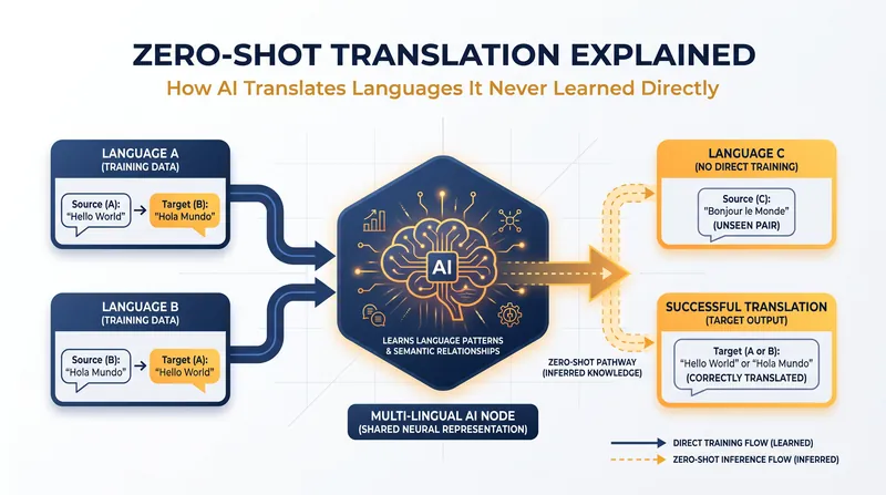 Zero-shot translation allows AI models to infer the rules of a new language by leveraging the underlying structures of languages it already knows.