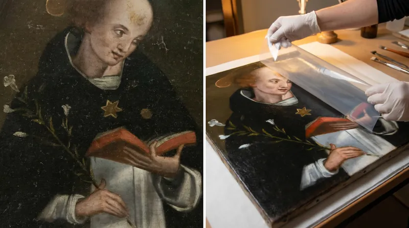 The MIT-developed polymer mask physically restores a painting without permanently altering the original canvas.