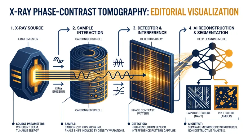 Phase-contrast imaging detects the microscopic 3D texture of ink on carbonized papyrus.