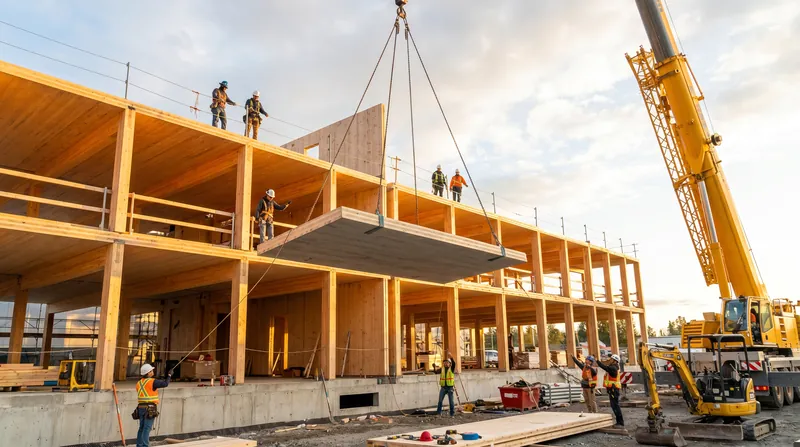 Because mass timber panels are prefabricated off-site, construction is often faster and quieter than pouring concrete.