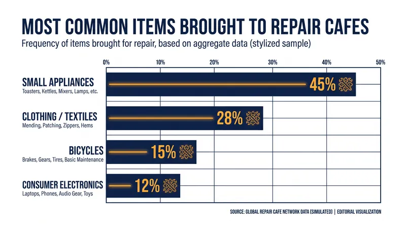 Small kitchen appliances and textiles remain the most frequently repaired items at community hubs.
