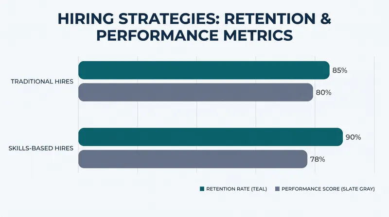 Skills-based hires consistently outperform traditional credential-based hires in long-term retention.