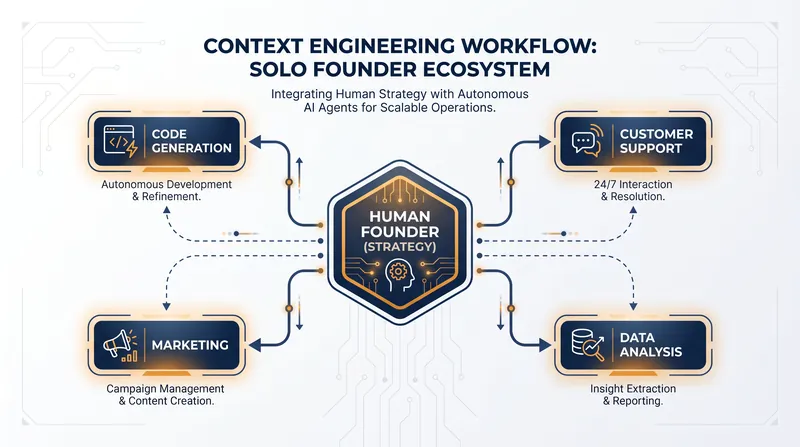 Solo founders act as strategic visionaries, coordinating multiple AI agents to handle daily execution.