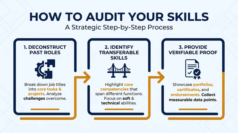 Auditing your skills requires breaking down past experiences into granular, transferable competencies.