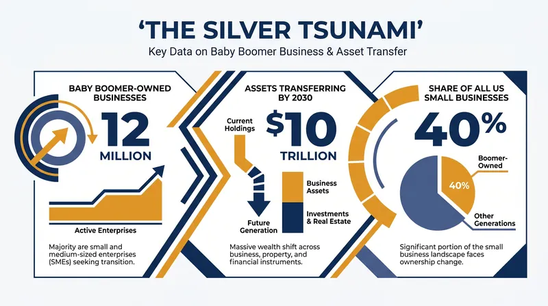 The demographic wave of retiring founders represents a historic transfer of commercial assets.