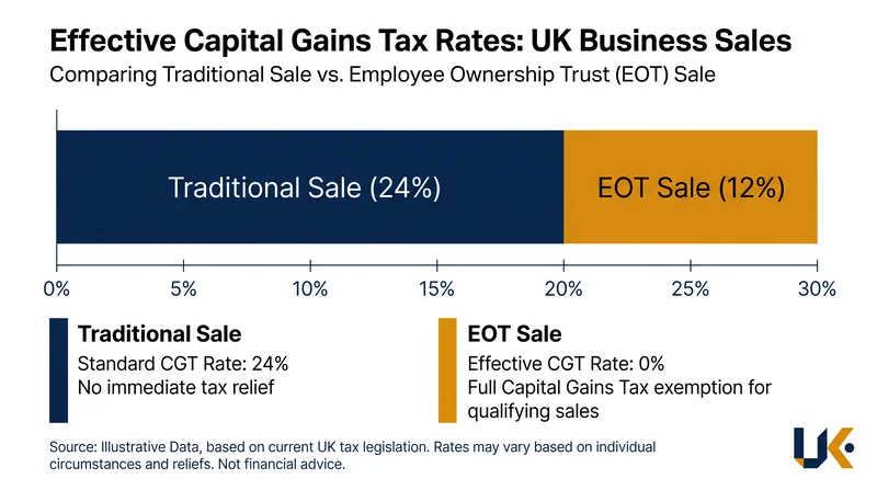 Even after recent budget adjustments, selling to an EOT remains highly tax-efficient for UK founders.