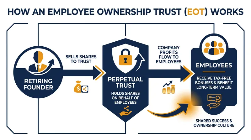 Unlike traditional buyouts, EOTs allow employees to benefit from company profits without having to purchase shares out of pocket.