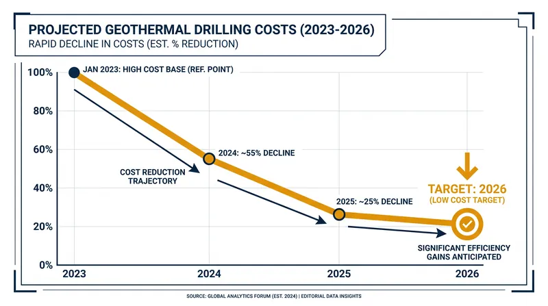 Drilling costs have plummeted by nearly 75% since 2023, rapidly improving the commercial viability of geothermal power.