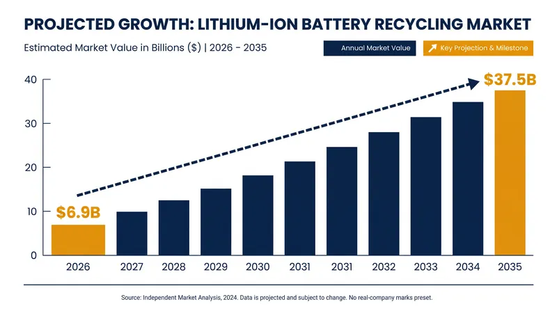 The battery recycling market is expected to scale exponentially over the next decade.