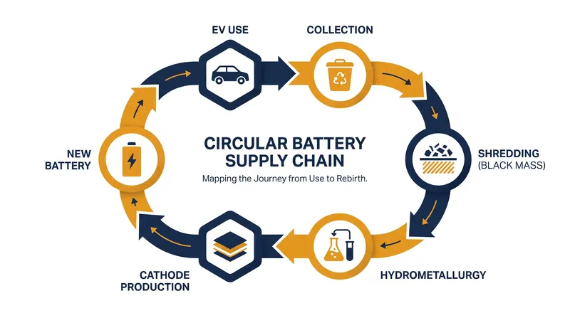 The closed-loop process recovers critical materials and returns them directly to battery manufacturers.