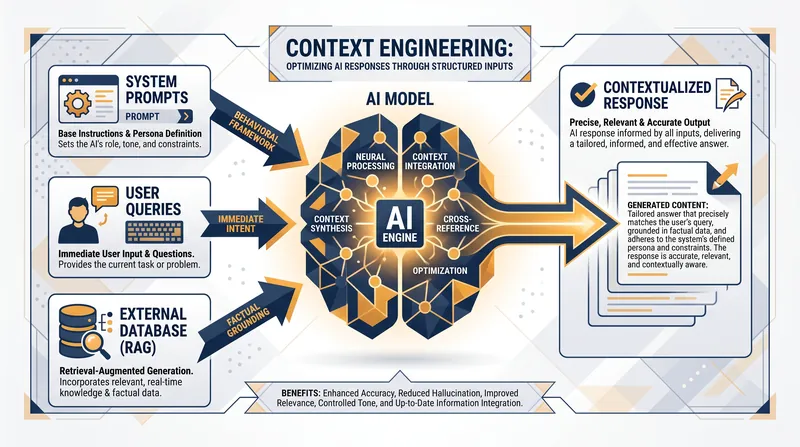 Context engineering manages the entire ecosystem of data fed to an AI during inference.