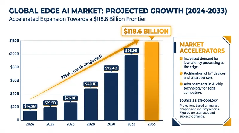 The global market for Edge AI hardware and software is projected to reach $118.6 billion by 2033 as industrial adoption accelerates.