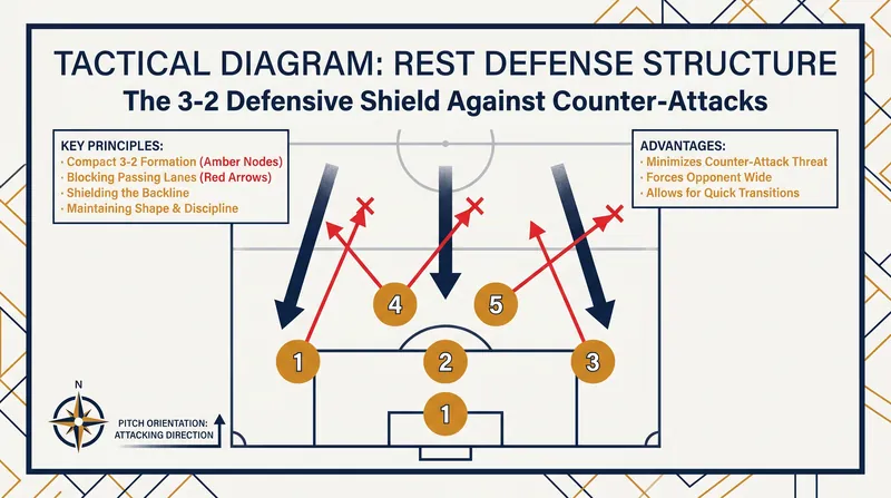 Rest defense: The 3-2 base structure provides immediate security when possession is lost.