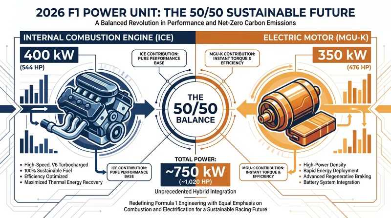 The 2026 power units feature a near 50/50 split between combustion and electrical energy.