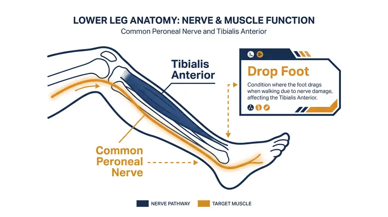 Anatomy of a strike: The peroneal nerve sits exposed against the fibula, making it highly vulnerable to blunt force trauma.