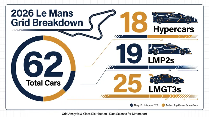 The 2026 grid features 62 cars across three highly competitive classes.