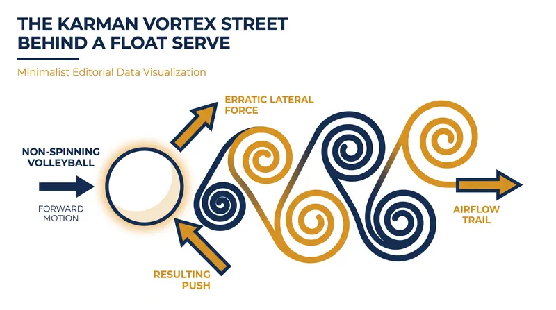 Without spin to stabilize it, a float serve creates alternating vortices that push the ball in unpredictable directions.