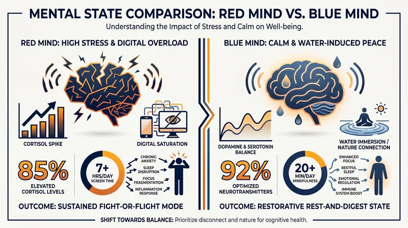 The 'Blue Mind' theory suggests aquatic environments naturally shift the brain out of high-alert anxiety states.