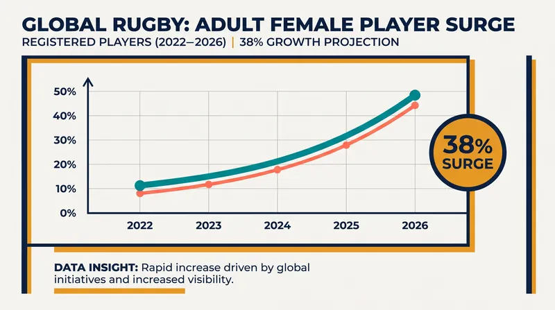 Global participation in women's rugby has surged, driving a massive expansion at the grassroots level.