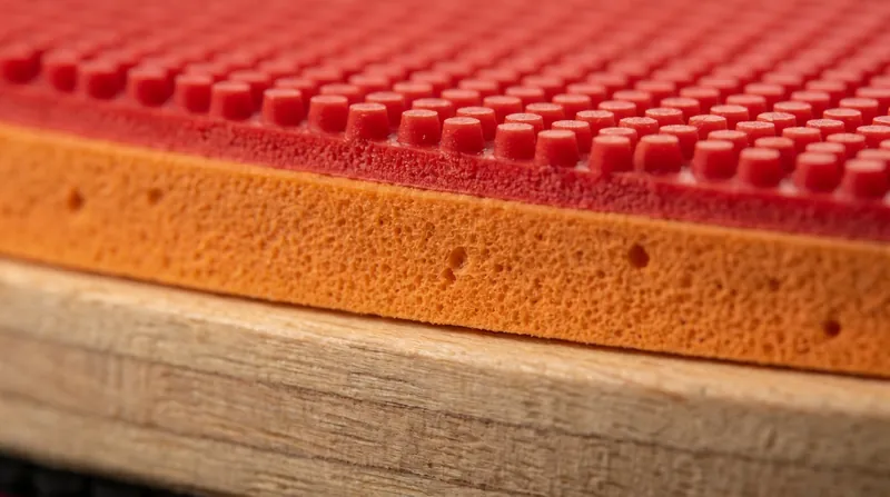 Modern table tennis rackets utilize a highly engineered layer of porous sponge beneath the rubber to maximize dwell time.