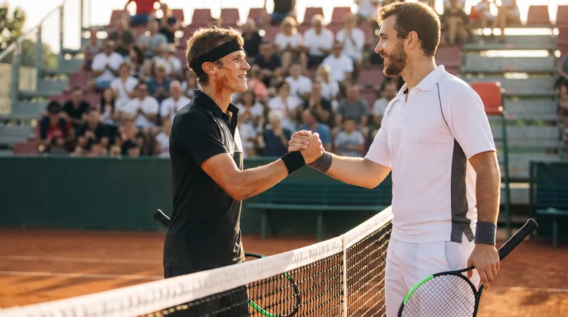 Flavio Cobolli congratulates Alexander Zverev at the net following their five-set battle.