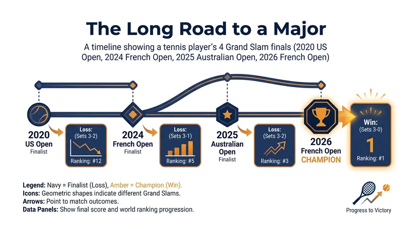 Zverev's persistence paid off in his fourth appearance in a major final.