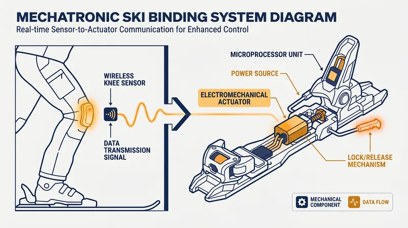The future of ski safety: mechatronic prototypes use knee sensors to trigger a release in under 60 milliseconds.
