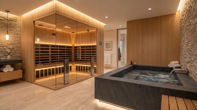 Dedicated recovery suites featuring cold plunges and infrared saunas are replacing traditional home gyms.