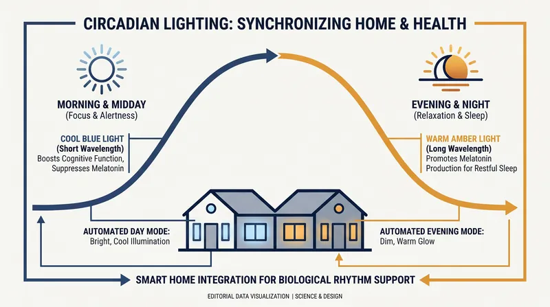 Circadian lighting systems automatically adjust color temperature to align with human biology.