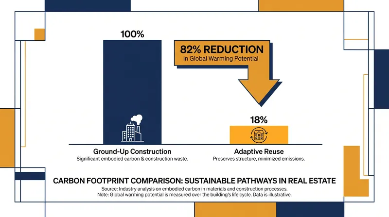 Preserving a building's existing structural frame significantly reduces the carbon emissions associated with new development.