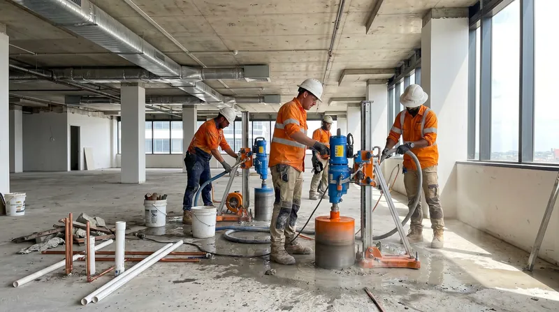Rerouting centralized commercial plumbing into distributed residential networks requires drilling hundreds of new holes through reinforced concrete.