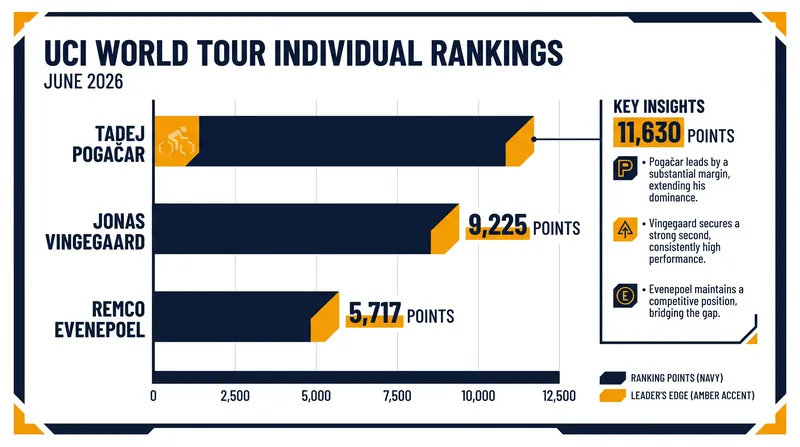 Tadej Pogačar maintains a commanding lead in the UCI Individual Rankings following the spring classics.