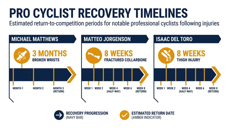 Key riders returning to competition and their time spent recovering.