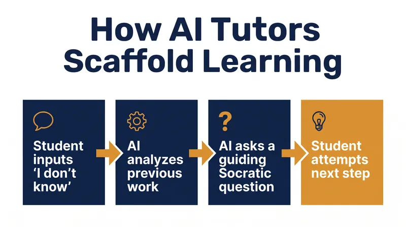 Modern AI tutors are designed as Socratic guides, withholding direct answers to encourage active problem-solving.