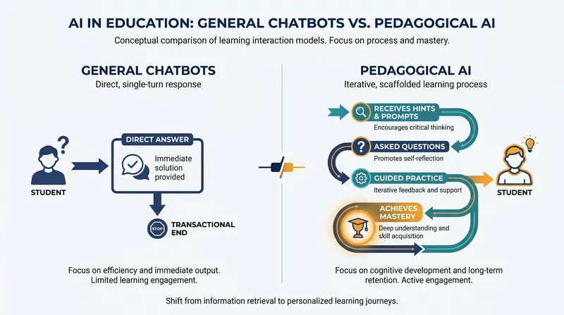 Unlike general chatbots, pedagogical AI uses Socratic guardrails to ensure students do the cognitive work.