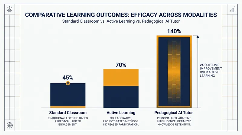 A 2025 randomized controlled trial in college physics found that purpose-built AI tutors doubled the learning gains of active learning classrooms.
