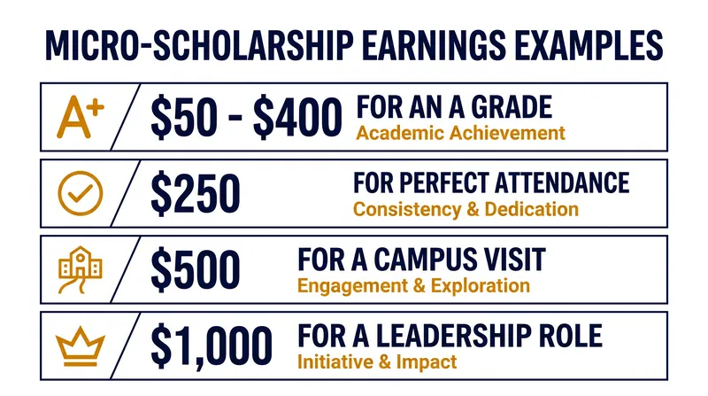 Partner colleges set their own reward structures, meaning the same achievement can yield different amounts.