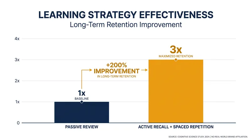 Studies show active recall and spaced repetition can boost long-term retention by up to 200%.