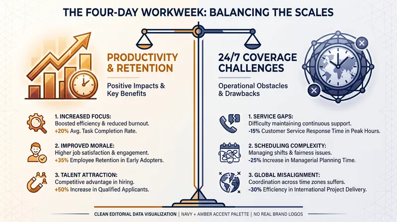 While knowledge workers thrive on shorter schedules, 24/7 industries face severe logistical hurdles.