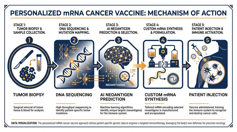 The N=1 manufacturing process: How a personalized mRNA cancer vaccine is built from a patient's unique tumor profile.