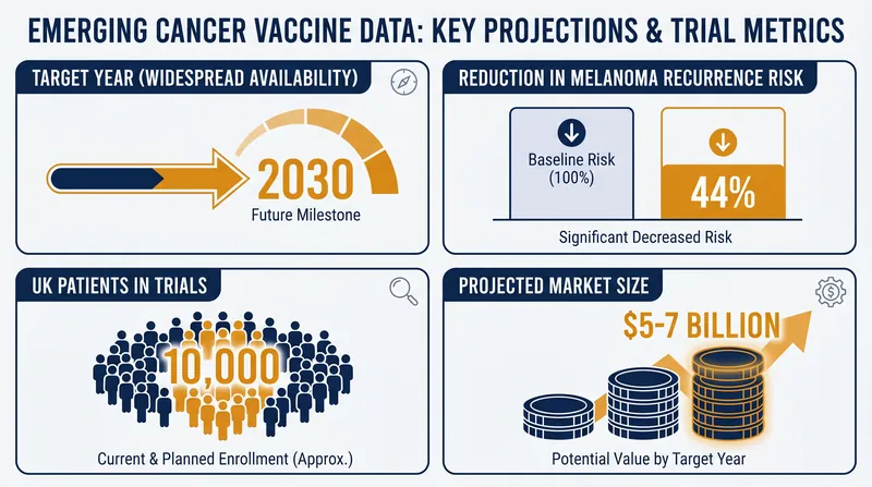 Key milestones and market projections for the mRNA cancer vaccine sector by 2030.