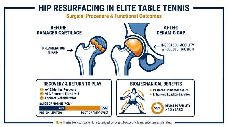Hip resurfacing surgery preserves bone density and eliminates joint friction, allowing athletes to return to deep-squat stances.