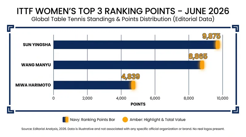 Miwa Harimoto has broken into the top three, chasing the Chinese duo of Sun Yingsha and Wang Manyu.