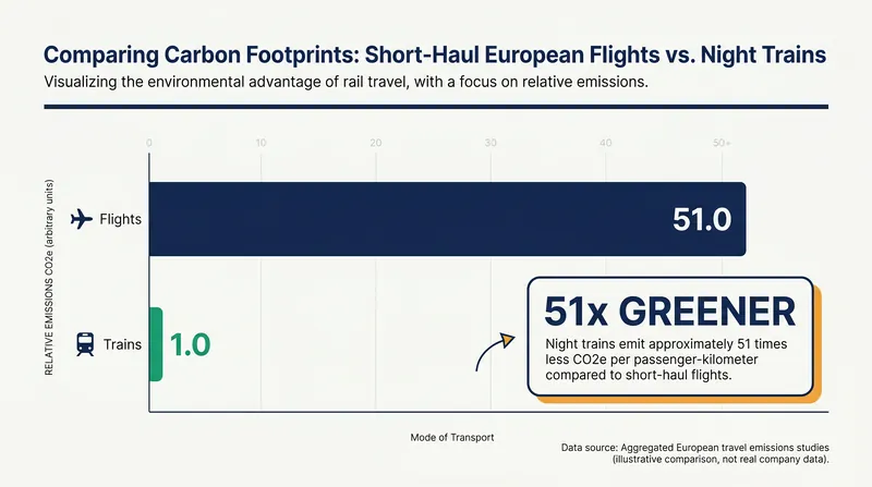 According to operators, traveling by night train produces significantly fewer carbon emissions than flying.