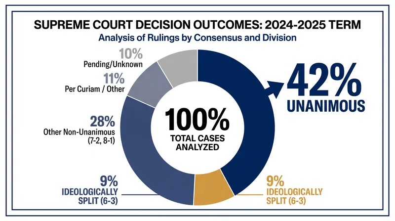 Unanimous decisions vastly outnumbered strict ideological splits in the 2024-2025 term.