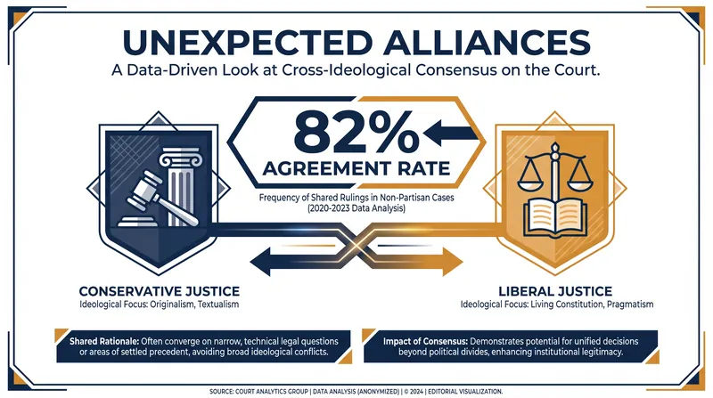 Chief Justice John Roberts and Justice Elena Kagan agreed on the outcome in 82 percent of cases this past term.
