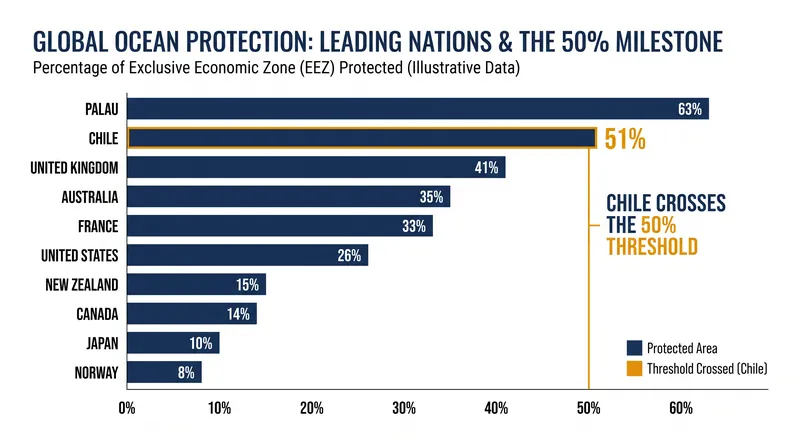 If the decree is fully implemented, Chile will join Palau as the only nations to protect more than half of their exclusive economic zones.