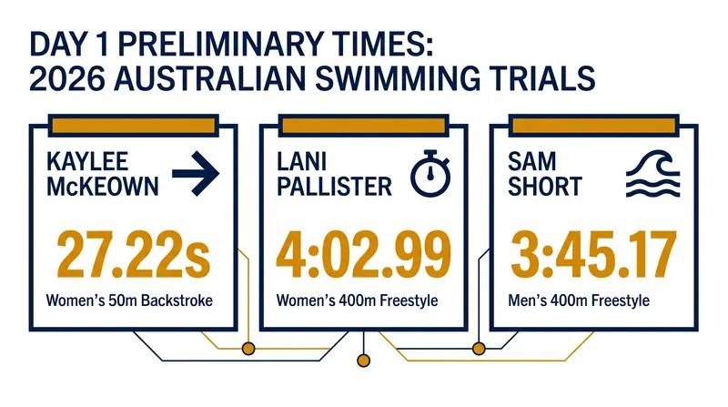 Top preliminary times from the opening morning of the 2026 Australian Swimming Trials.