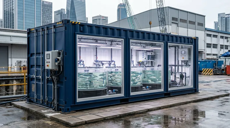 Modular 'fish condos' allow aquaculture to operate within dense urban industrial estates.
